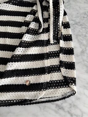 Calvin Klein Black and White Striped mesh bathing suit  cover up skirt NWOT